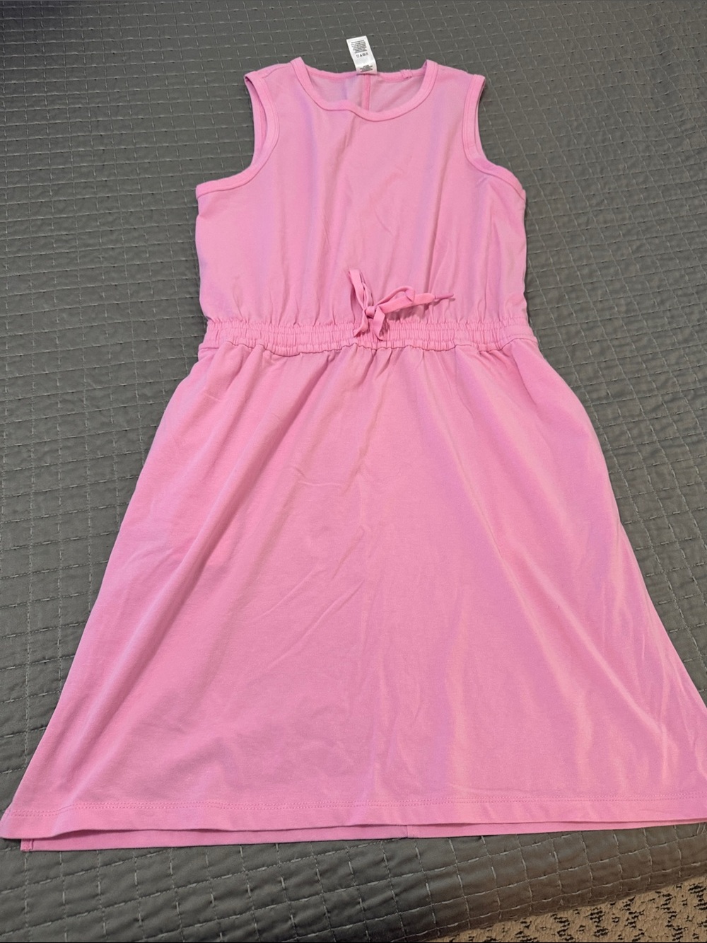 Pink Sleeveless Drawstring Waist Dress